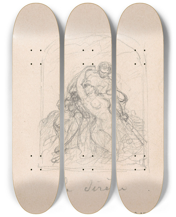 Triptych art skateboard deck of Nicaise De Keyser The Siren by Nicaise De Keyser (1813-1887)