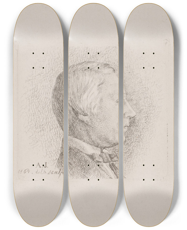 Triptych art skateboard deck of August Jerndorff Fuldmgtig Anton Lv Petersen by August Jerndorff (1846-1906)