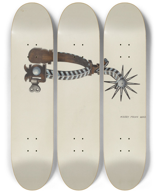 Triptych art skateboard deck of Harry Mann Waddell Spur_3 by Harry Mann Waddell (1876-1956)