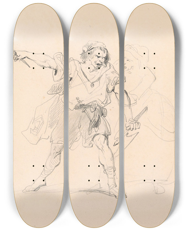 Triptych art skateboard deck of Nicaise De Keyser Figure by Nicaise De Keyser (1813-1887)