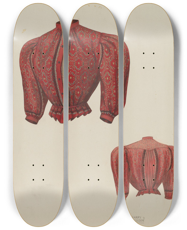 Triptych art skateboard deck of Harry Grossen Shirtwaist by Harry Grossen