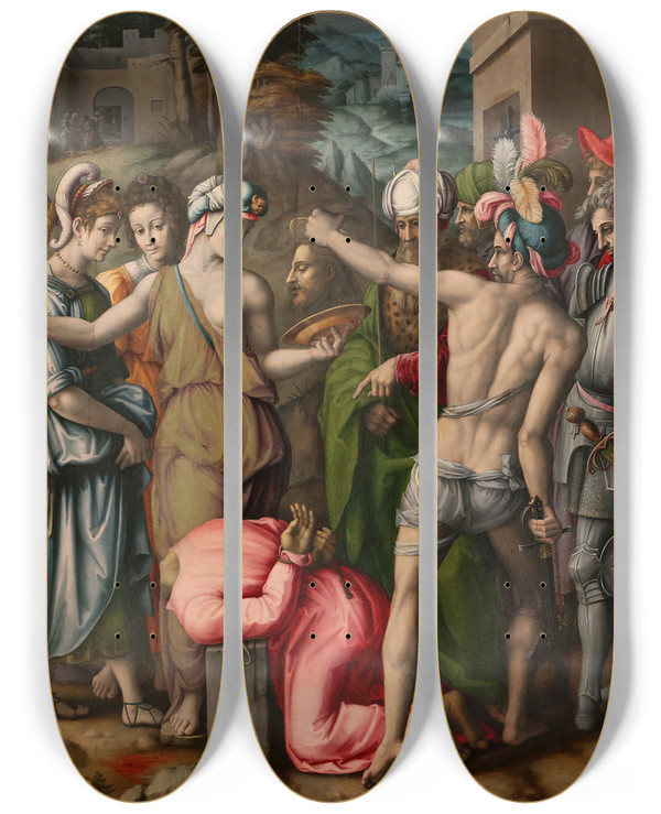 Triptych art skateboard deck of Bacchiacca The Beheading Of John The Baptist by Bacchiacca (1494-1557)