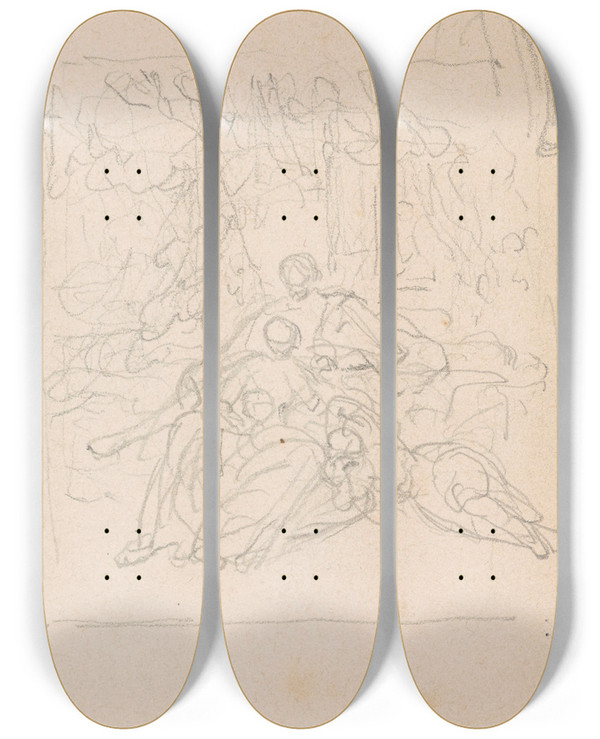 Triptych art skateboard deck of Nicaise De Keyser Figure Group_3 by Nicaise De Keyser (1813-1887)