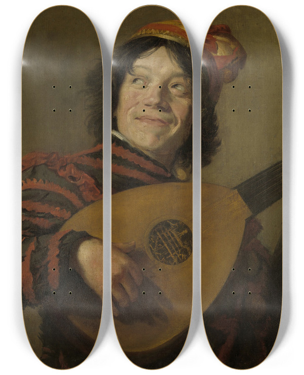 Triptych art skateboard deck of After Frans Hals The Lute Player by After Frans Hals (1582-1666)