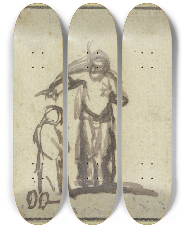 Triptych art skateboard deck of Samuel Van Hoogstraten Samuel Anointing David by Samuel Van Hoogstraten (1627-1678)