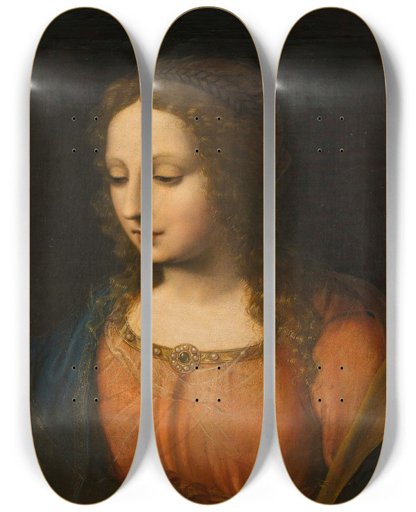 Triptych art skateboard deck of Bernardino Luini Portrait Of A Woman by Bernardino Luini (1480-1532)