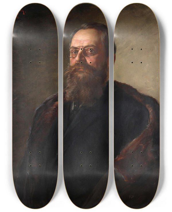 Triptych art skateboard deck of Carl Zewy Selbstportrait by Carl Zewy (1855-1929)