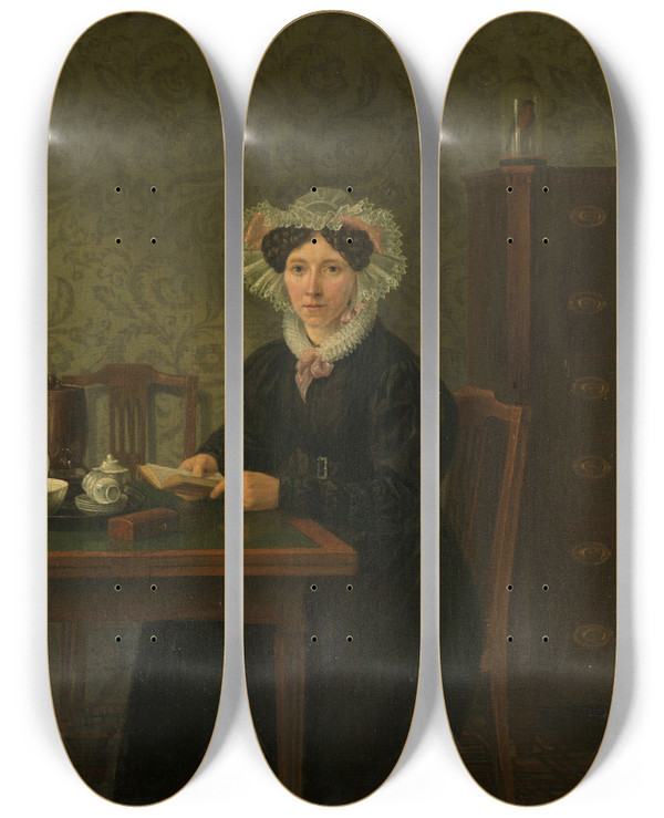 Triptych art skateboard deck of Willem Uppink Portrait Of A Woman by Willem Uppink (1757-1849)