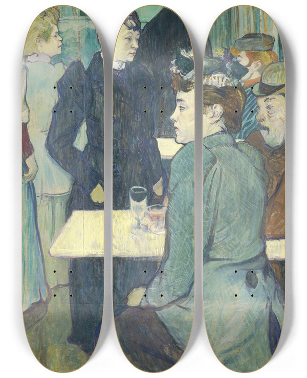 Triptych art skateboard deck of Henri De Toulouselautrec A Corner Of The Moulin De La Galette by Henri de Toulouse-Lautrec (1864-1901)