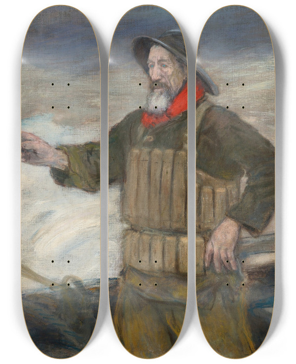Triptych art skateboard deck of Jean Franois Raffalli Le Vieux Saveteur by Jean Francois Raffaelli (1850-1924)