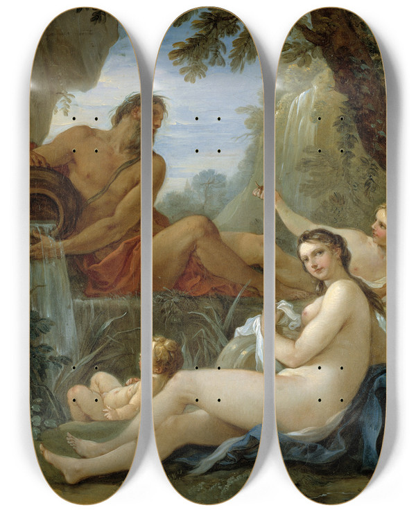 Triptych art skateboard deck of Charlesjoseph Natoire A River And A Fountain Nymph by Charles Joseph Natoire (1700-1777)