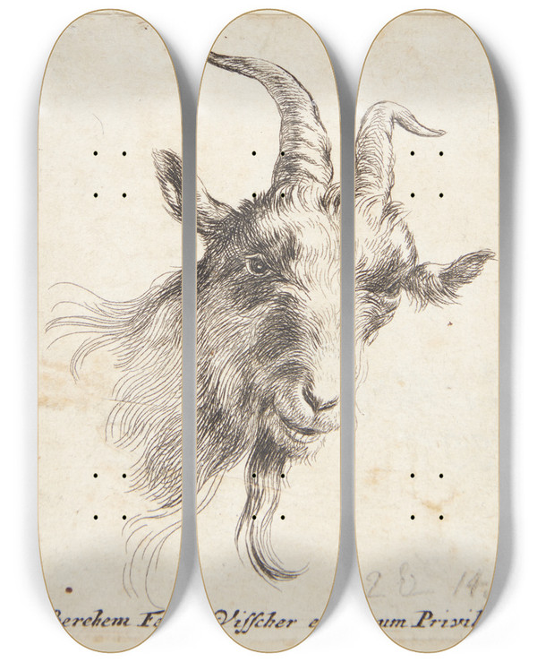 Triptych art skateboard deck of Nicolaes Pietersz Berchem Gedehoved Vendt Mod Hjre_1 by Nicolaes Pietersz Berchem (1620-1683)