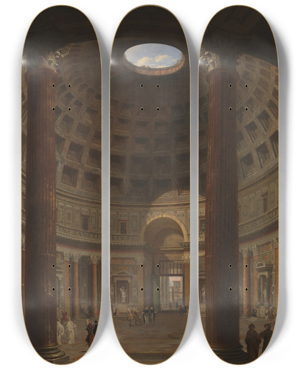 Triptych art skateboard deck of Giovanni Paolo Panini Interior Of The Pantheon Rome by Giovanni Paolo Panini (1691-1765)