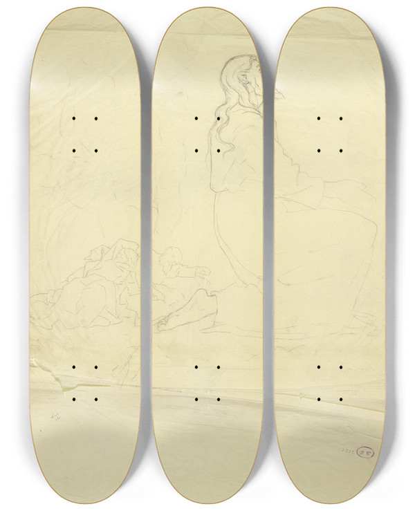 Triptych art skateboard deck of Hans Thoma Agony In The Garden by Hans Thoma (1839-1924)