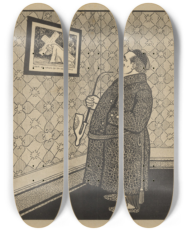 Triptych art skateboard deck of Albert Hahn De Notenkraker 23 November 1907 Verjaardagoverpeinzing by Albert Hahn (1877-1918)