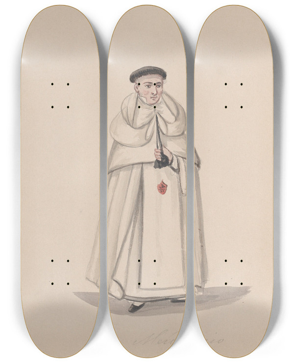 Triptych art skateboard deck of Francisco Fierro A Priest From The Mercederian Order Order Of Our Lady Of Mercy by Francisco Fierro (1807-1879)