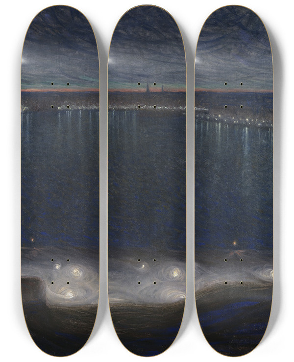 Triptych art skateboard deck of Eugne Jansson Riddarfjrden Stockholm by Eugene Jansson (1862-1915)