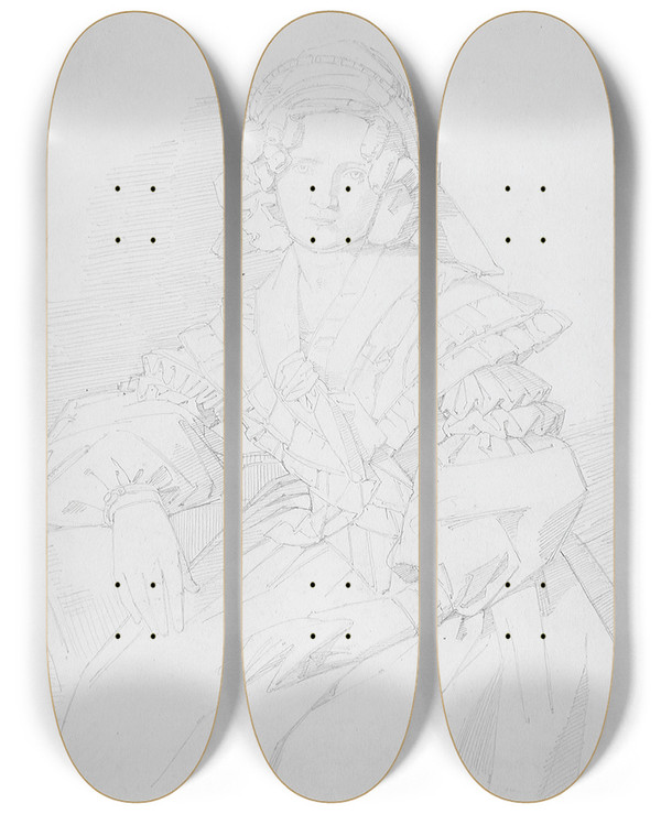 Triptych art skateboard deck of Johannes Samuel Otto Portrait Of A Woman_2 by Johannes Samuel Otto (1798-1878)