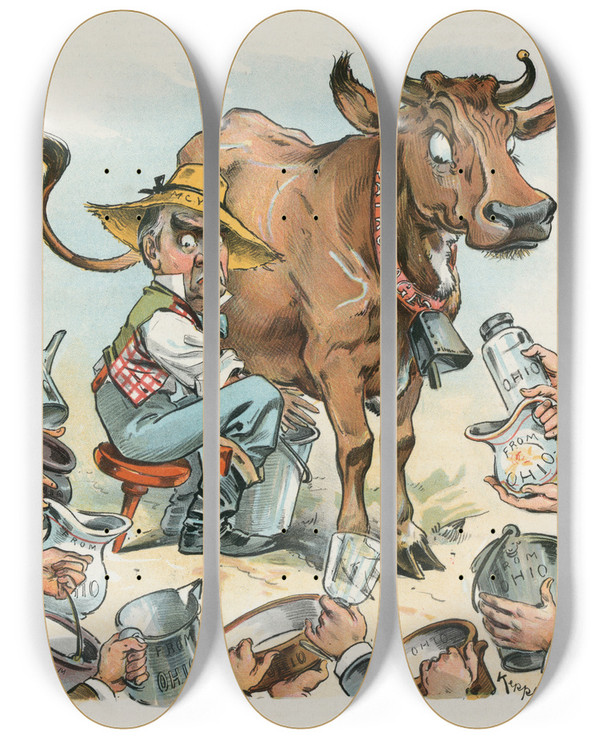 Triptych art skateboard deck of Udo Keppler A Puzzle by Udo Keppler (1872-1956)