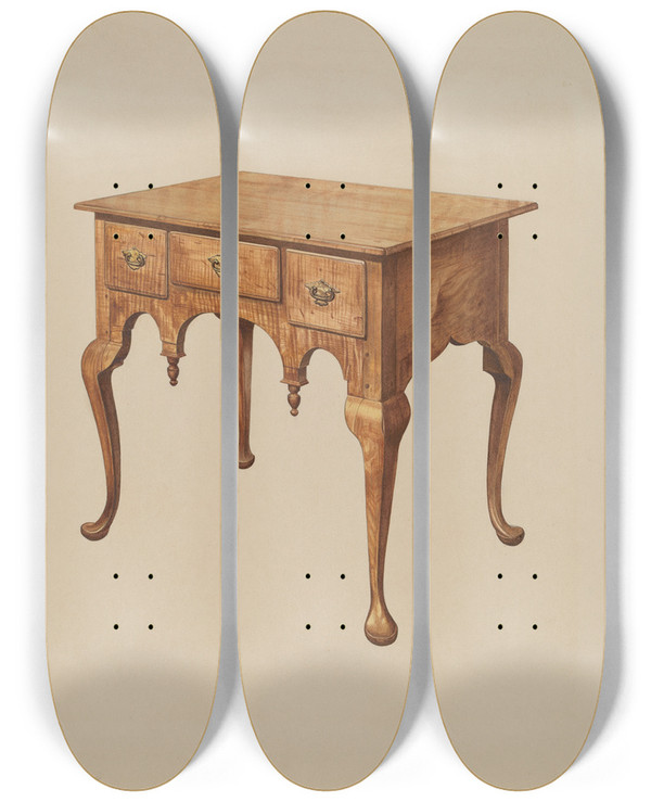 Triptych art skateboard deck of American 20Th Century Lowboy by American 20Th Century