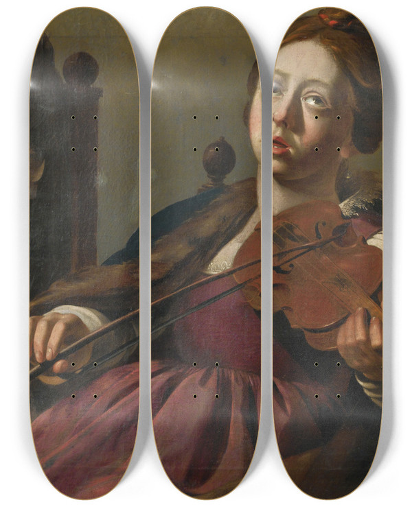 Triptych art skateboard deck of Wouter Pietersz Crabeth Ii Saint Cecilia by Wouter Pietersz Crabeth Ii (1594-1644)