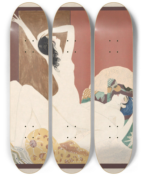 Triptych art skateboard deck of Francoislouis Schmied Histoire De La Princesse Boudour Pl08 by Francois Louis Schmied (1873-1941)