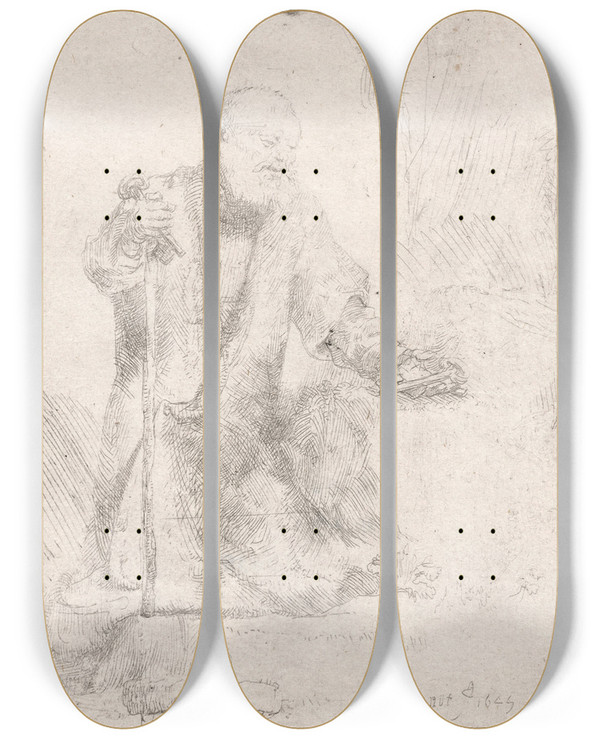 Triptych art skateboard deck of Rembrandt Van Rijn Saint Peter In Penitence by Rembrandt Van Rijn (1606-1669)