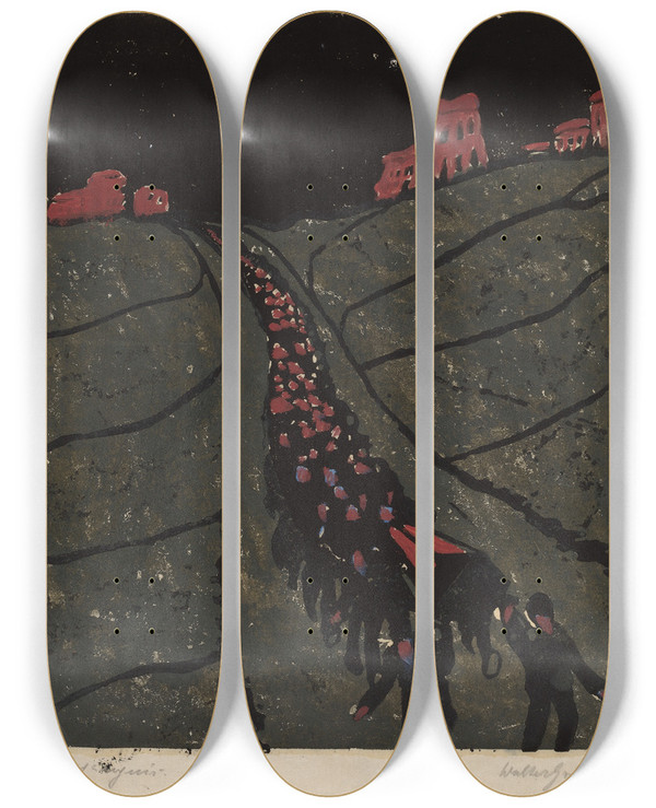 Triptych art skateboard deck of Walter Gramatt The Burial Begrbnis by Walter Gramatte (1897-1929)