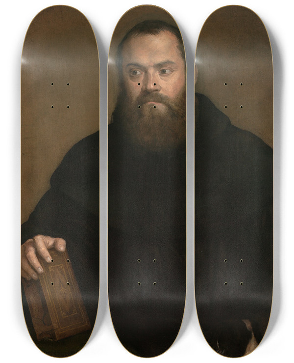 Triptych art skateboard deck of Titian A Monk With A Book by Titian (1488-1576)