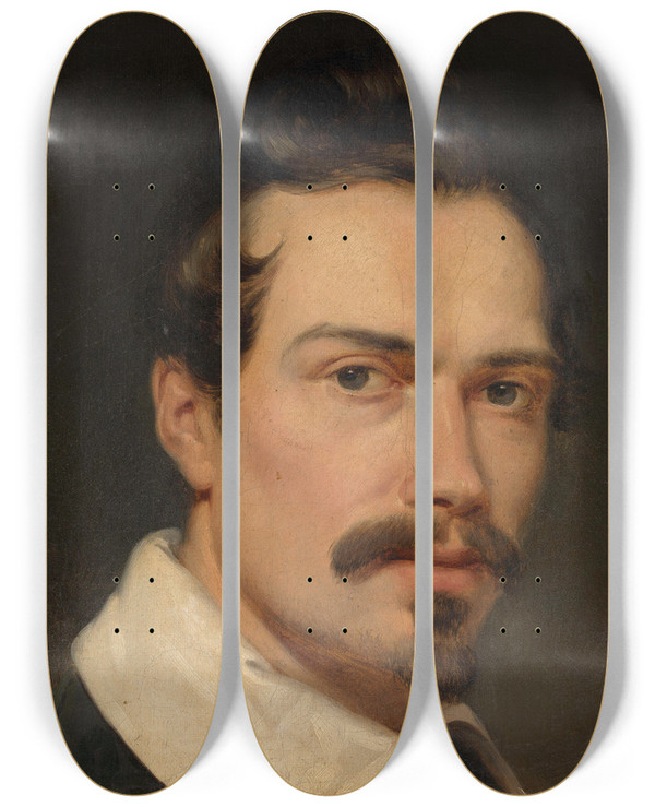 Triptych art skateboard deck of Flix De Vigne Selfportrait by Flix de Vigne (1806-1862)