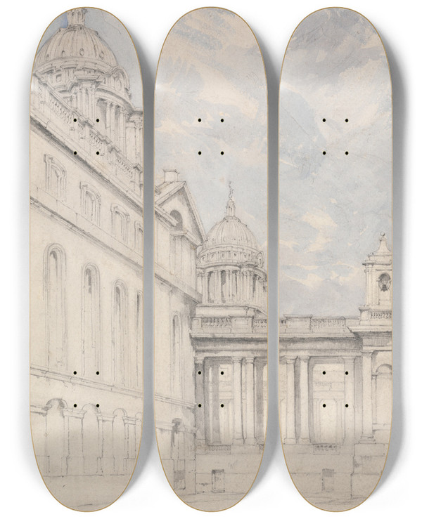 Triptych art skateboard deck of James Holland Greenwich by James Holland (1800-1870)