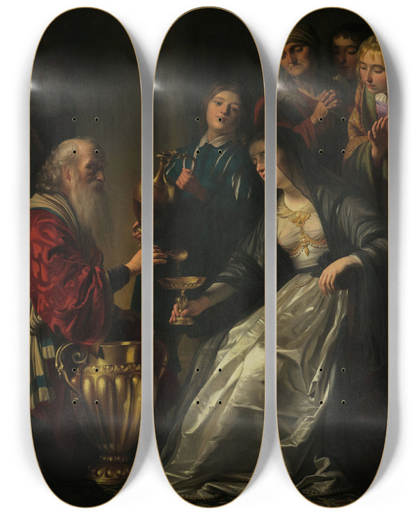 Triptych art skateboard deck of Gerard Van Honthorst Artemisia by Gerard Van Honthorst (1592-1656)