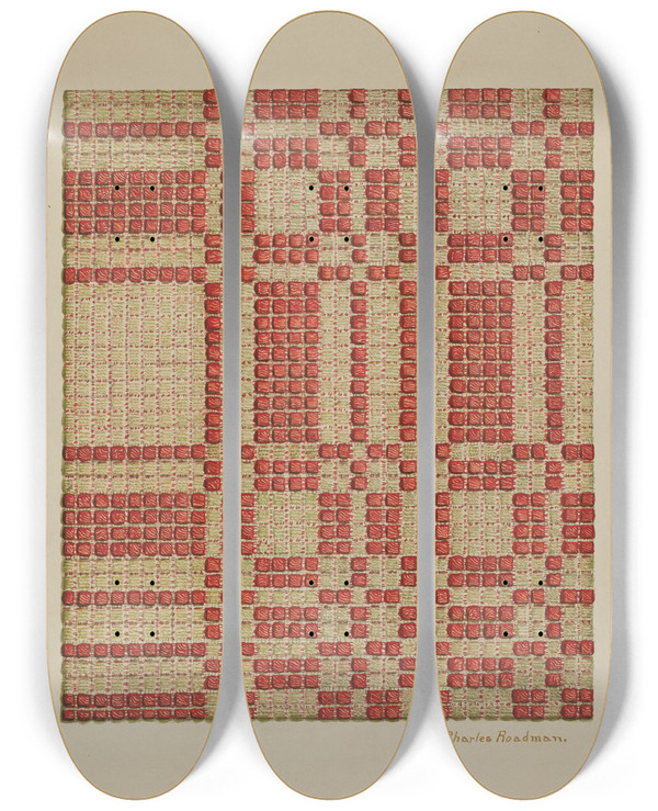 Triptych art skateboard deck of Charles Roadman Coverlet_3 by Charles Roadman