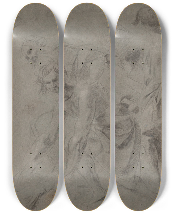 Triptych art skateboard deck of Giovanni Battista Caracciolo Compositionalstudy by Giovanni Battista Caracciolo (1578-1635)