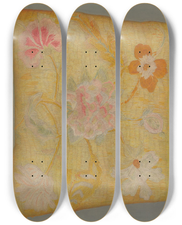 Triptych art skateboard deck of Helen E Gilman Crewel Embroidery_3 by Helen E Gilman