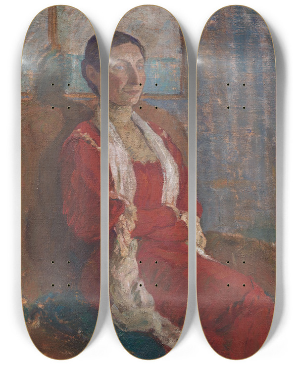 Triptych art skateboard deck of Karl Isakson Portrait Of Mrs Bertha Brandstrup by Karl Isakson (1878-1922)