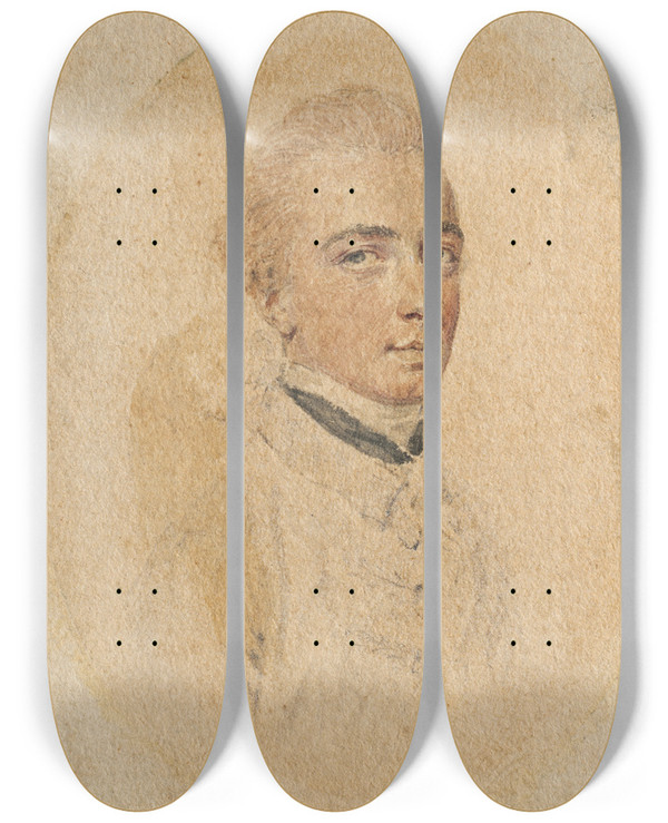 Triptych art skateboard deck of John Smart Portrait Of A Man by John Smart (1741-1811)