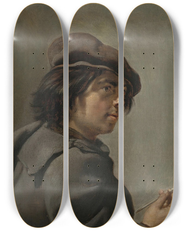 Triptych art skateboard deck of Jan Van Bijlert A Smoker by Jan Van Bijlert (1597-1671)