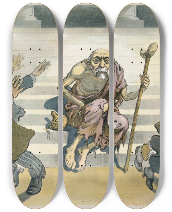 Triptych art skateboard deck of Udo Keppler Unclean Unclean by Udo Keppler (1872-1956)