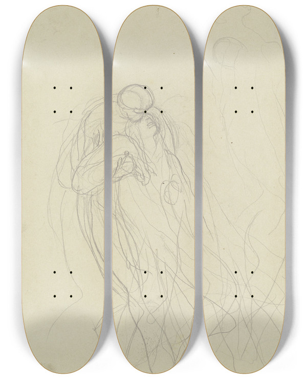 Triptych art skateboard deck of Victor Mller Eine Zusammensinkende Junge Frau Von Einer Hinter Ihr Stehenden Gestalt Gesttzt by Victor Muller (1829-1871)