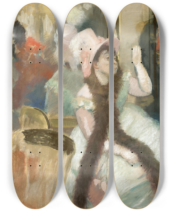 Triptych art skateboard deck of Edgar Degas Portrait After A Costume Ball Portrait Of Madame Dietzmonnin by Edgar Degas (1834-1917)