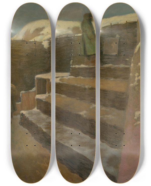 Triptych art skateboard deck of Ladislav Mednynszky Frontov Maliar by Ladislav Mednyanszky (1852-1919)