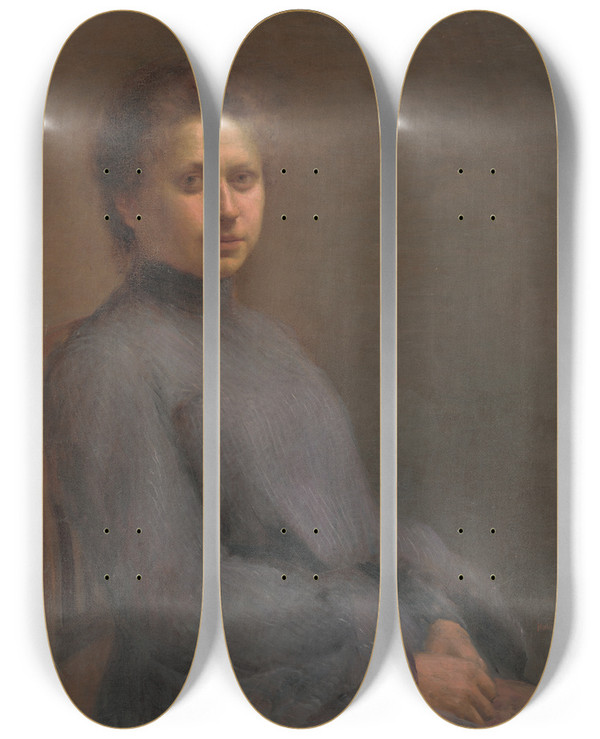 Triptych art skateboard deck of Elemr Halszhradil Portrait Of The Artists Wife by Elemir Halasz Hradil (1873-1948)