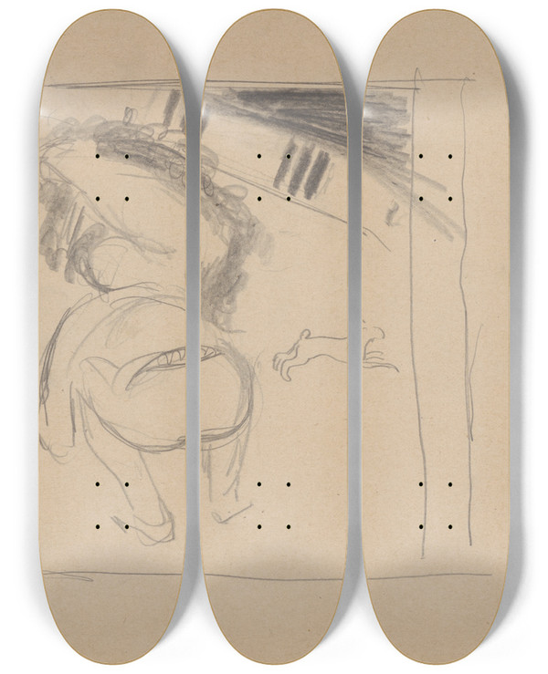 Triptych art skateboard deck of Cyprin Majernk Skicr_22 by Cyprian Majernik (1909-1945)