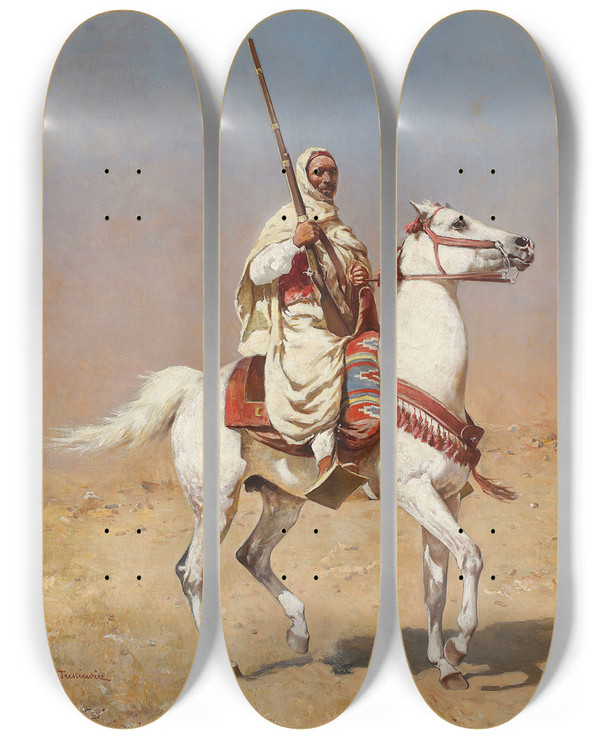 Triptych art skateboard deck of Tadeusz Ajdukiewicz Arab On A Grey Horse by Tadeusz Ajdukiewicz (1852-1916)