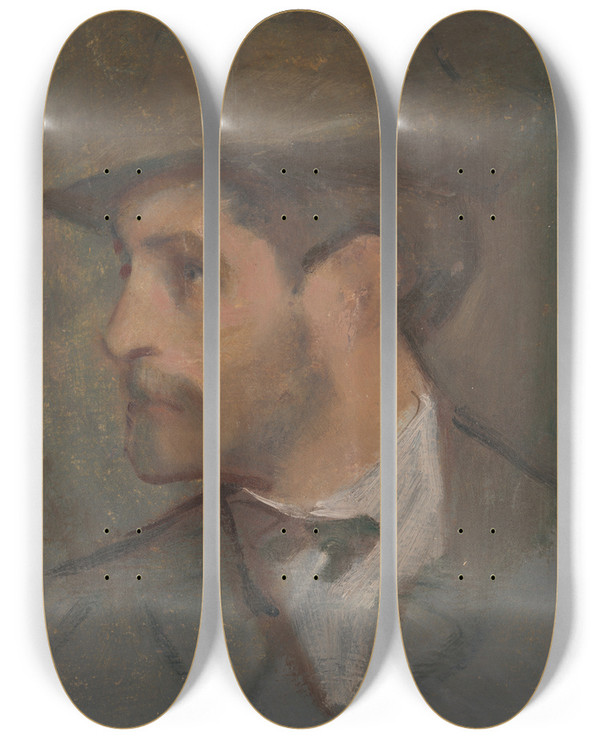 Triptych art skateboard deck of Milan Thomka Mitrovsk Selfportrait Small by Milan Thomka Mitrovsky (1875-1943)