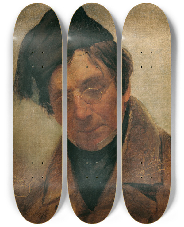 Triptych art skateboard deck of Friedrich Von Amerling Der Bildhauer Pompeo Marchesi by Friedrich Von Amerling (1803-1887)