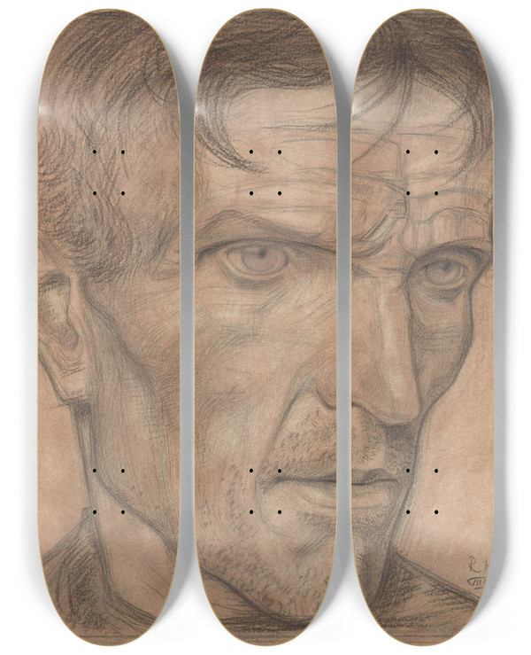 Triptych art skateboard deck of Richard Nicolas Roland Holst Kop Van Een Man_2 by Richard Nicolaus Roland Holst (1868-1938)