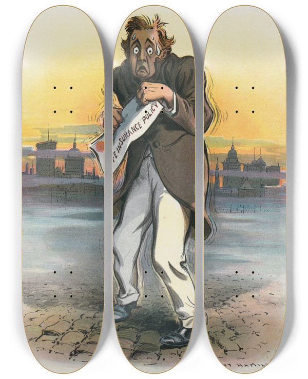 Triptych art skateboard deck of Grant Hamilton Policy Chills by Grant Hamilton (1862-1926)