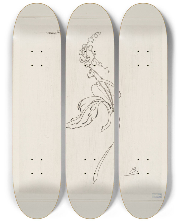 Triptych art skateboard deck of Flix Bracquemond Ravier Dcor De Muguet by Felix Bracquemond (1833-1914)